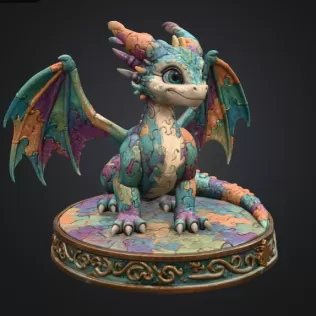Colorful Kawaii Mosaic Dragon STL File for 3D Print - Model thumbnail 6