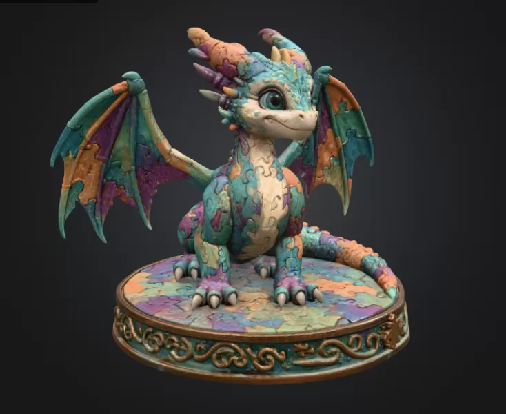 Colorful Kawaii Mosaic Dragon STL File for 3D Print - Model preview 6