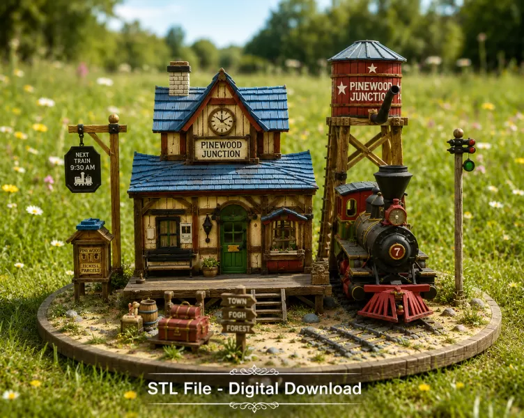 Pinewood Junction Railway Station STL File for 3D Print - Model preview 2
