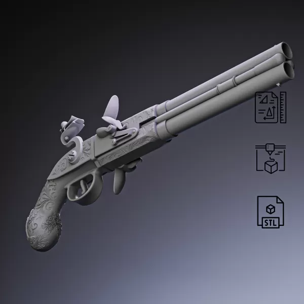 Double Barrel Flintlock Pistol #RoZ - Model preview 1