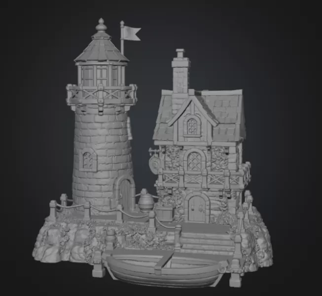 Coastal Lighthouse Cottage STL File for 3D Print - Model preview 13