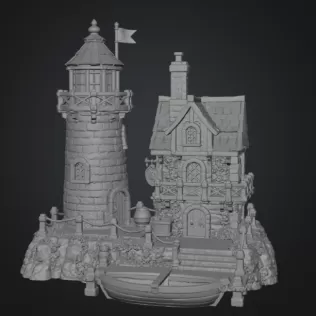 Coastal Lighthouse Cottage STL File for 3D Print - Model thumbnail 13