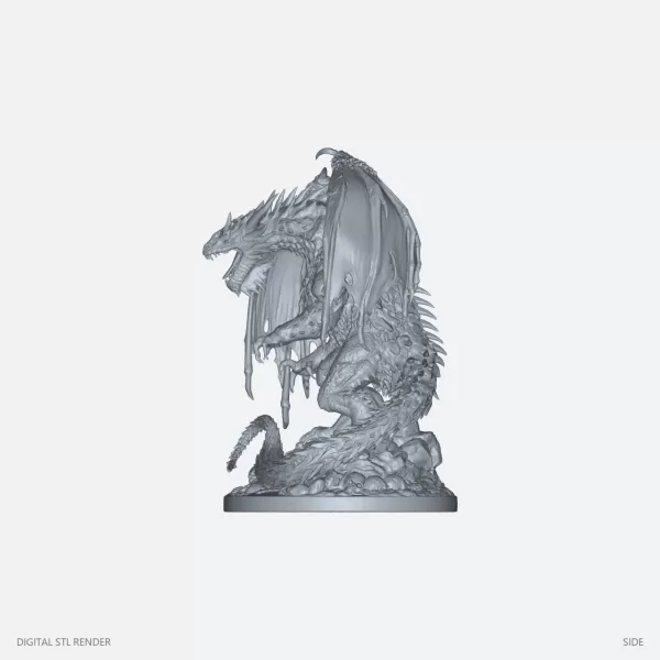 Ancient Winged Dragon Statue - STL - Model preview 3