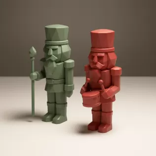 Nutcracker Figure Set | Low Poly 2 pcs Soldiers | Christmas - Model thumbnail 3