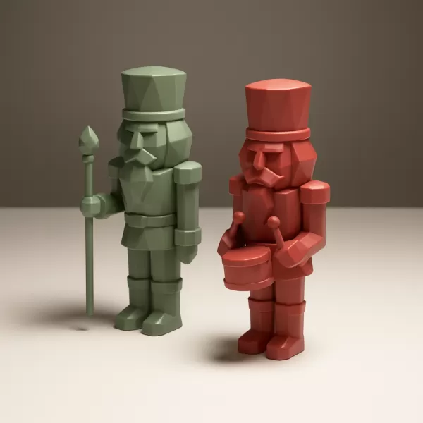 Nutcracker Figure Set | Low Poly 2 pcs Soldiers | Christmas - Model preview 3