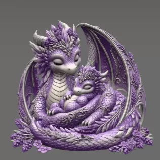 Lavender Dragon Mother and Baby STL File for 3D Print - Model thumbnail 9