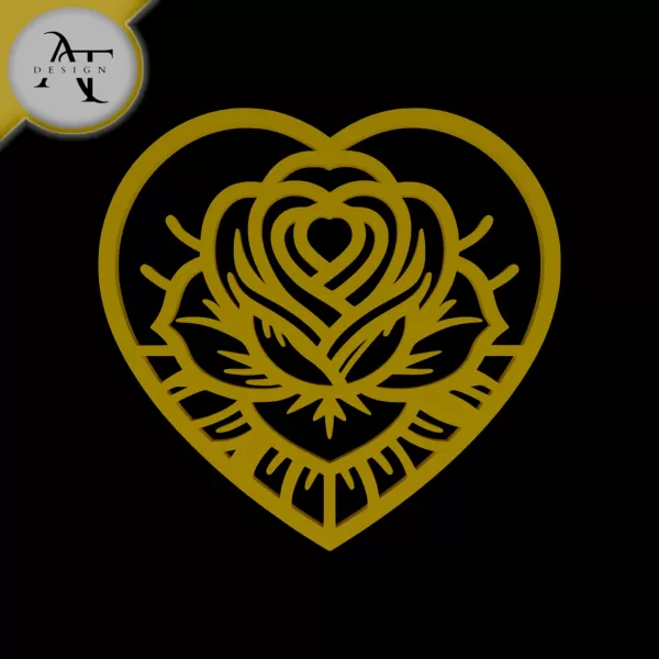 Rose in heart - Line Art - 2D Wall Art Decor - Model preview 1