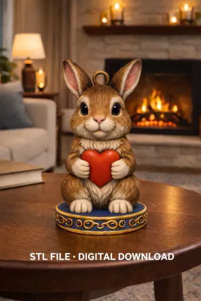 Cute Bunny with Heart – 3D Printable STL File - Model preview 2