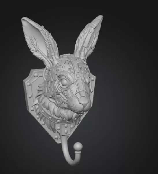 Steampunk Rabbit Wall Hook – 3D Printable STL - Model preview 6