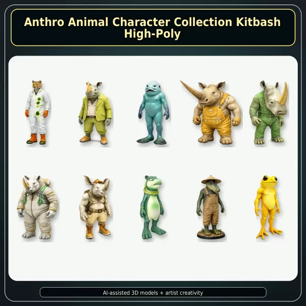 Anthro Animal Character Collection – Adventure Mascot Kitbash - Model preview 1
