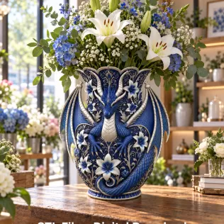 Royal Blue Lily Dragon Vase STL File for 3D Print - Model thumbnail 6