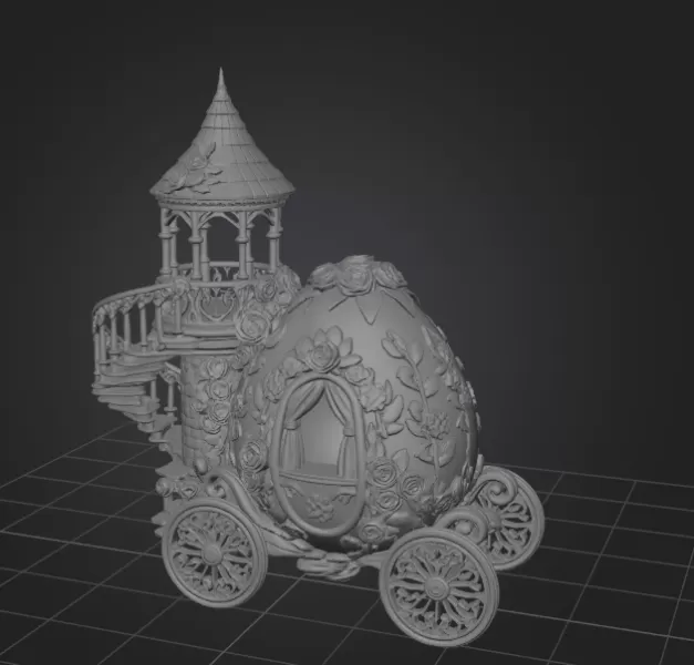 Floral Fantasy Egg Tower Carriage – STL File 3D Printable - Model preview 9