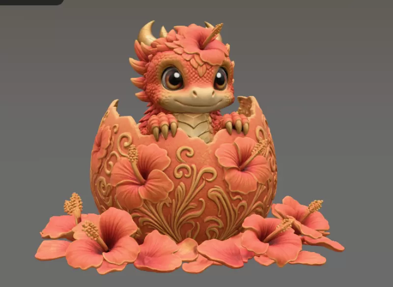 Hibiscus Hatchling Dragon STL File for 3D Print - Model preview 7