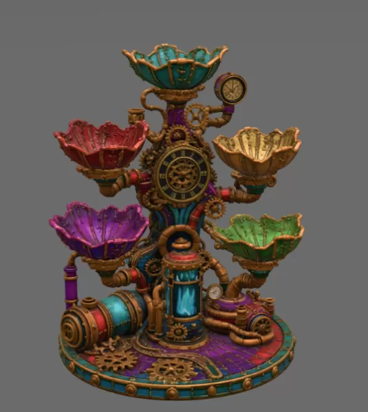 Steampunk Lotus Jewelry Organizer STL File for 3D Print - Model preview 8