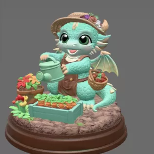 Cute Farmer Dragon Figurine STL File for 3D Printing - Model thumbnail 3