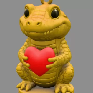 Cute Crocodile with Heart – 3D Printable STL File - Model thumbnail 3