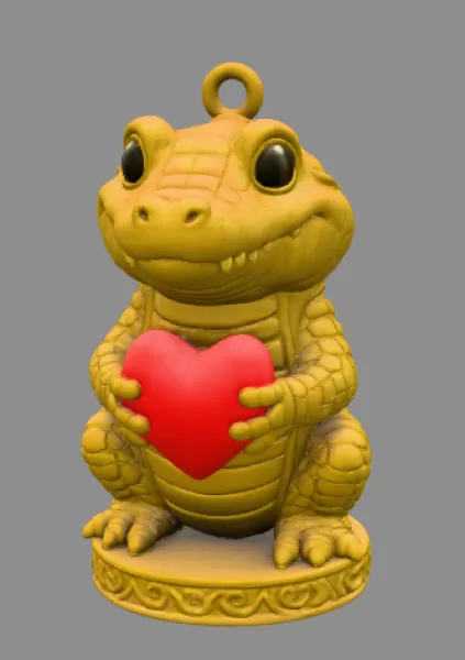 Cute Crocodile with Heart – 3D Printable STL File - Model preview 3