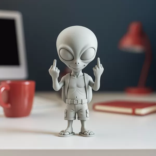 Funny Alien Figure | Middle Finger Alien Statue | Rude Sci-Fi - Model preview 1