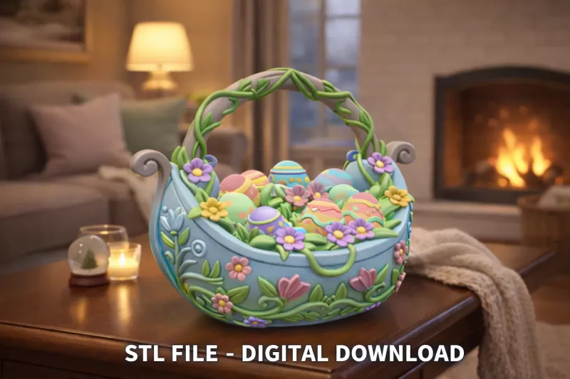 Easter Boat Basket STL File – Fantasy Easter Egg Basket - Model preview 2