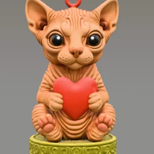 Beautifully sculpted Sphynx cat holding a heart - Model thumbnail 2
