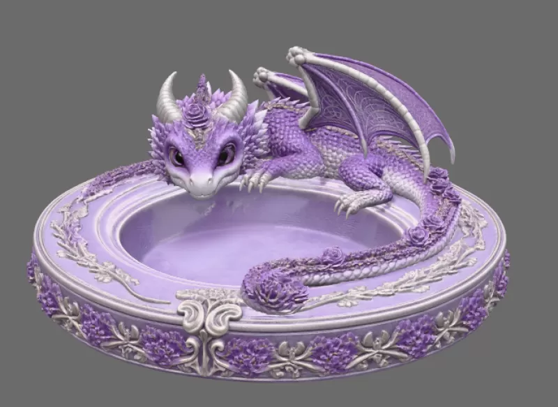 Amethyst Floral Dragon Bowl STL file for 3D Print - Model preview 7