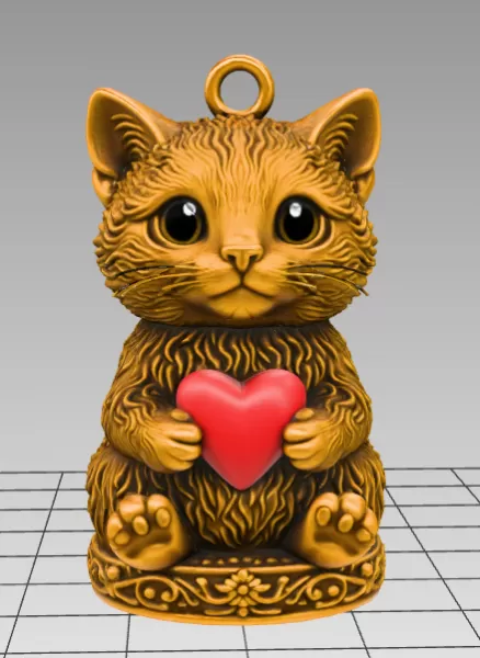 Cute Cat Pendant — Heart Holding Figurine - Model preview 2