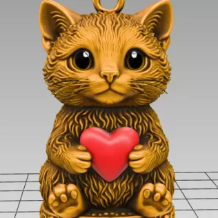 Cute Cat Pendant — Heart Holding Figurine - Model thumbnail 2