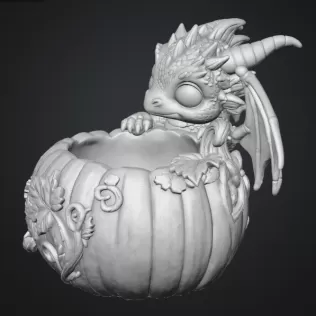 Autumn Baby Dragon Pumpkin Bowl STL File for 3D Print - Model thumbnail 14