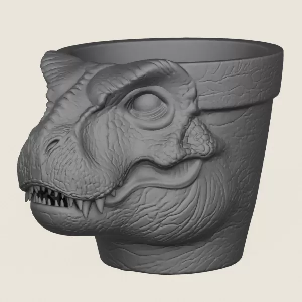 Dinosaur Trex Head Planter Print Ready 3D Model - Model preview 1