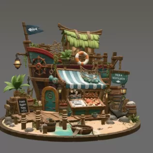 Floating Fish Market Boat STL File for 3D Print - Model thumbnail 5
