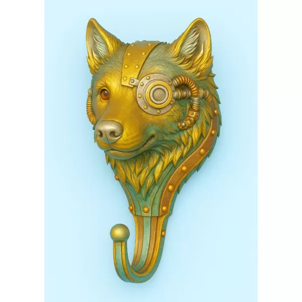STL Description – Steampunk Wolf Wall Hook - Model preview 1