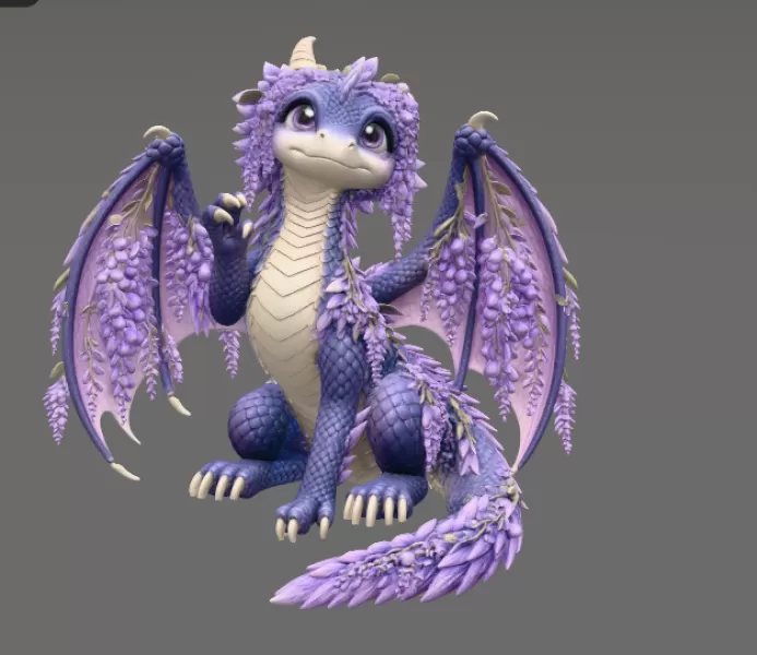 Wisteria Blossom Dragon STL File for 3D Print - Model preview 9