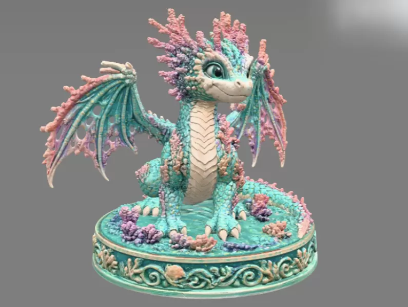 Coral Reef Baby Dragon STL for 3D Print - Model preview 6