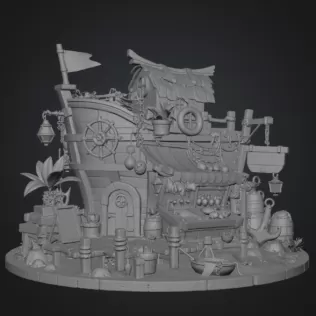 Floating Fish Market Boat STL File for 3D Print