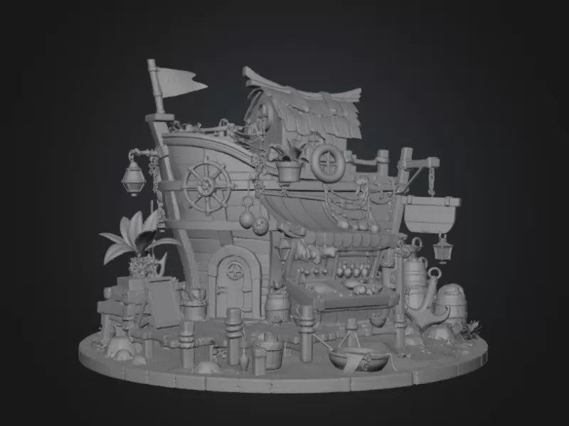 Floating Fish Market Boat STL File for 3D Print - Model preview 17