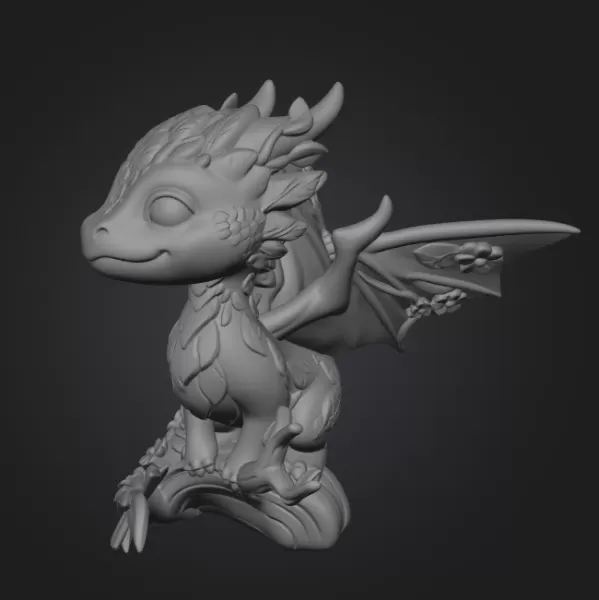 Floral Forest Dragon STL File 3D Printable Cute Fantasy Dragon - Model preview 8