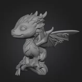 Floral Forest Dragon STL File 3D Printable Cute Fantasy Dragon - Model thumbnail 8
