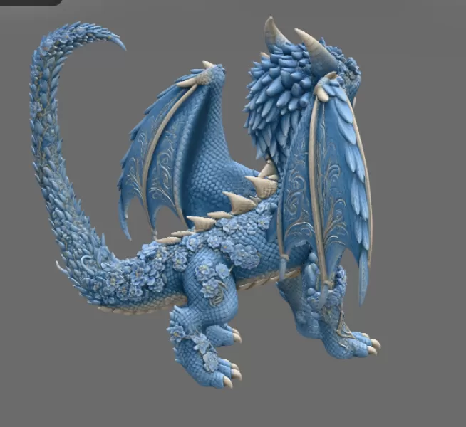 Azure Blossom Dragon STL File for 3D Print - Model preview 9