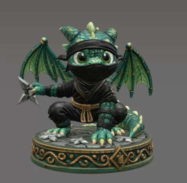 Cute Fantasy Ninja Dragon STL File for 3D Printing - Model preview 3