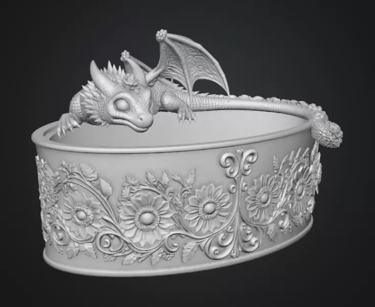 Golden Sunflower Dragon Planter STL File for 3D Print - Model preview 15