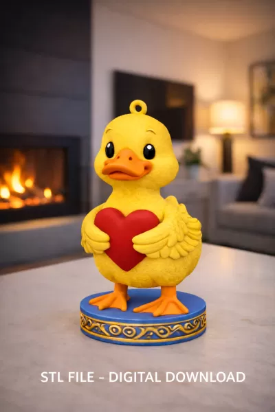 Cute Duck with Heart – 3D Printable STL File - Model preview 1