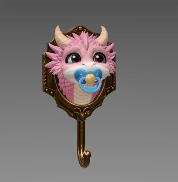 Baby Dragon Wall Hook STL File for 3D Printing - Model preview 7