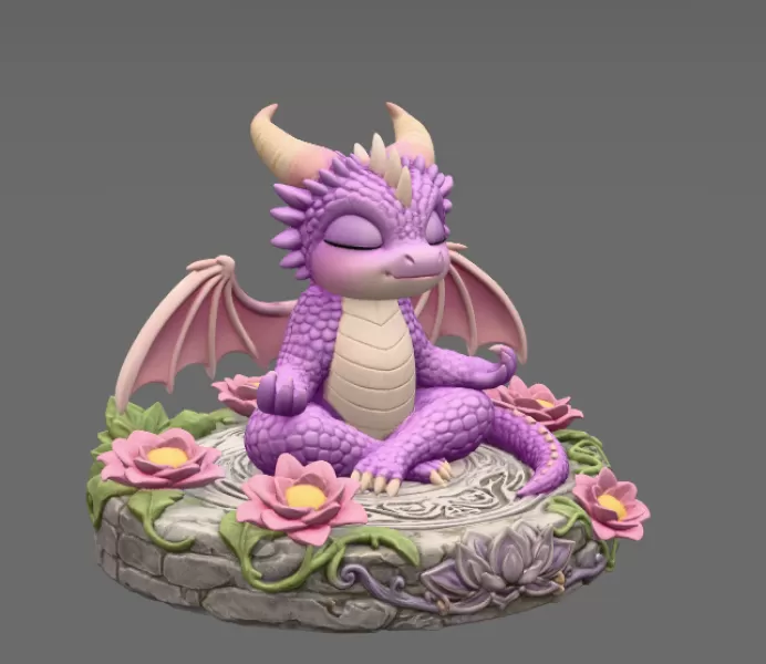 Meditating Baby Dragon STL File for 3D Print - Model preview 7