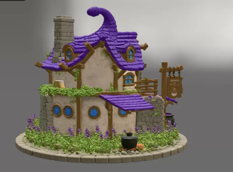 Lavender Witch Apothecary Cottage STL File for 3D Print - Model preview 10