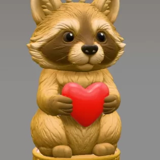 Cute Woodland Raccoon STL File – Heart Ornament 3D Print Downloa - Model thumbnail 7