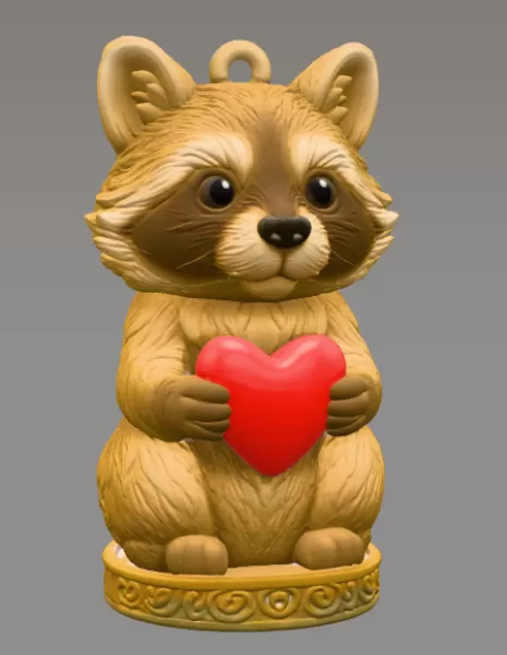 Cute Woodland Raccoon STL File – Heart Ornament 3D Print Downloa - Model preview 7