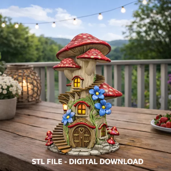 Enchanted Mushroom Tower STL File 3D Printable Fantasy Fairy Hou - Model preview 1