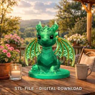 Cute Fantasy Smaragd Dragon – STL File 3D Printable Dragon - Model thumbnail 2