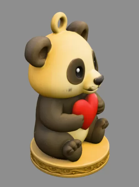 Panda with Heart — Cute Panda Figurine / Pendant / Keychain - Model preview 5