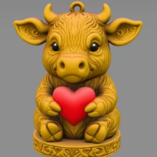 Cute Cow with Heart – 3D Printable STL File - Model thumbnail 3